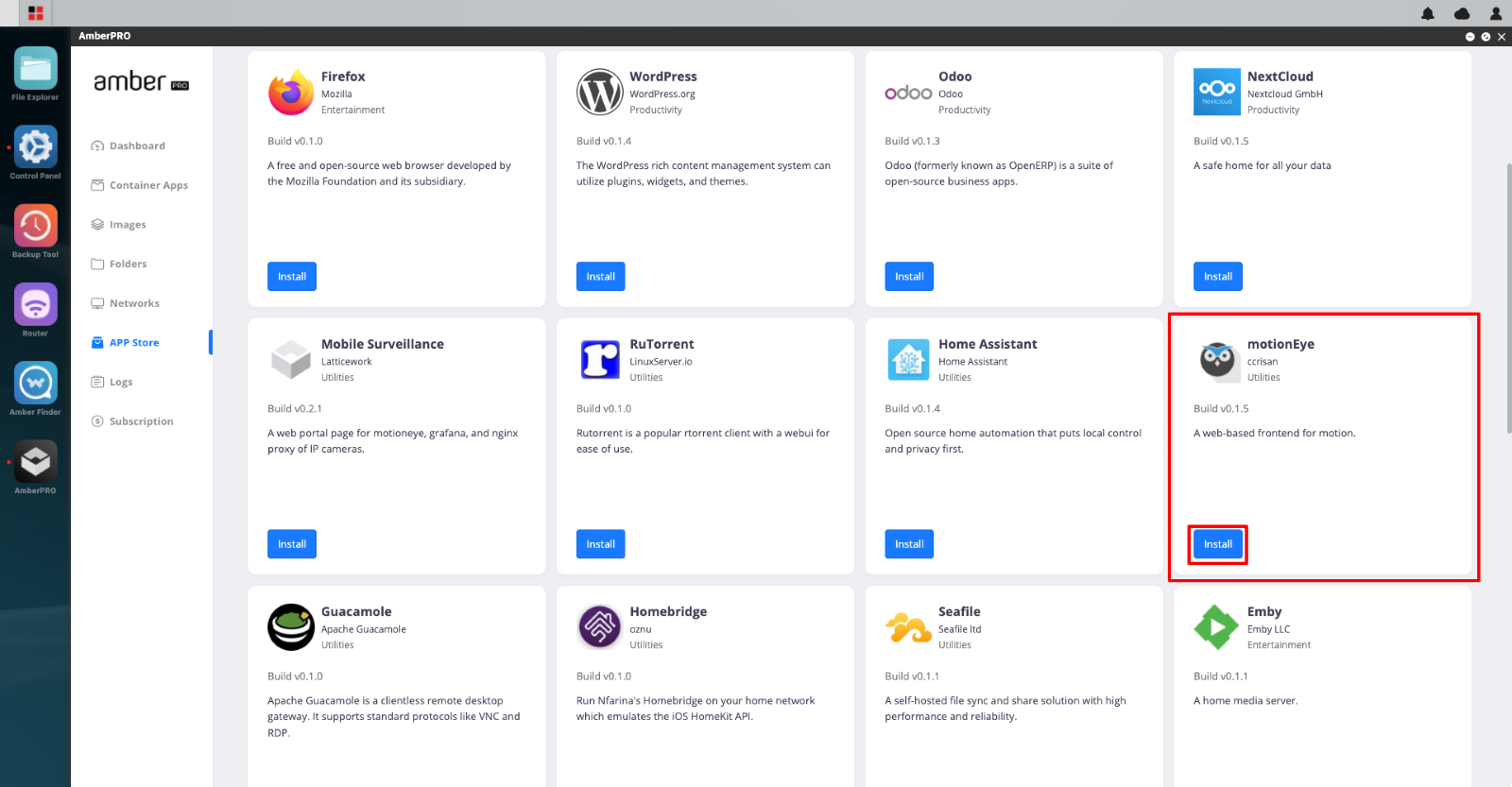 Installing motionEye Amber Support